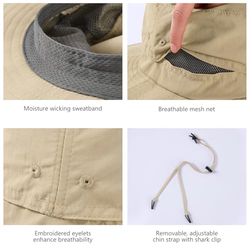 UPF 50+ Mosquito Net Hat with Stowable Neck Flap for Men Women Outdoor Fishing Hiking Camping Gardening FH17 Khaki (Medium / Khaki)