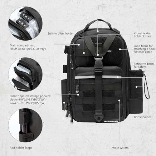 Convertible Fishing Backpack Sling Bag with Rod Holder (Black / Standard)