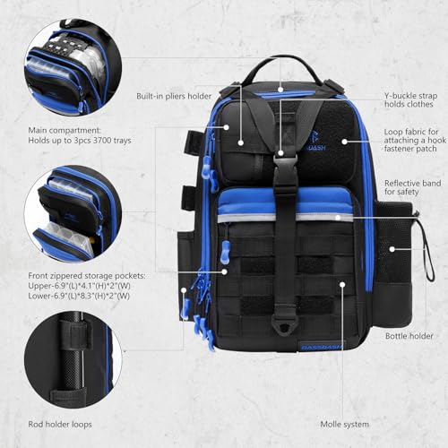 Convertible Fishing Backpack Sling Bag with Rod Holder (Black/Royal Blue / Standard)