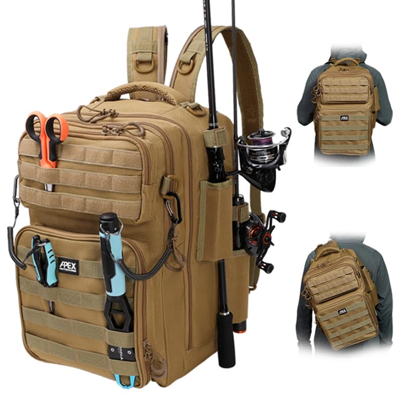 Fishing Backpack with Rod Holder (Khaki / Large)