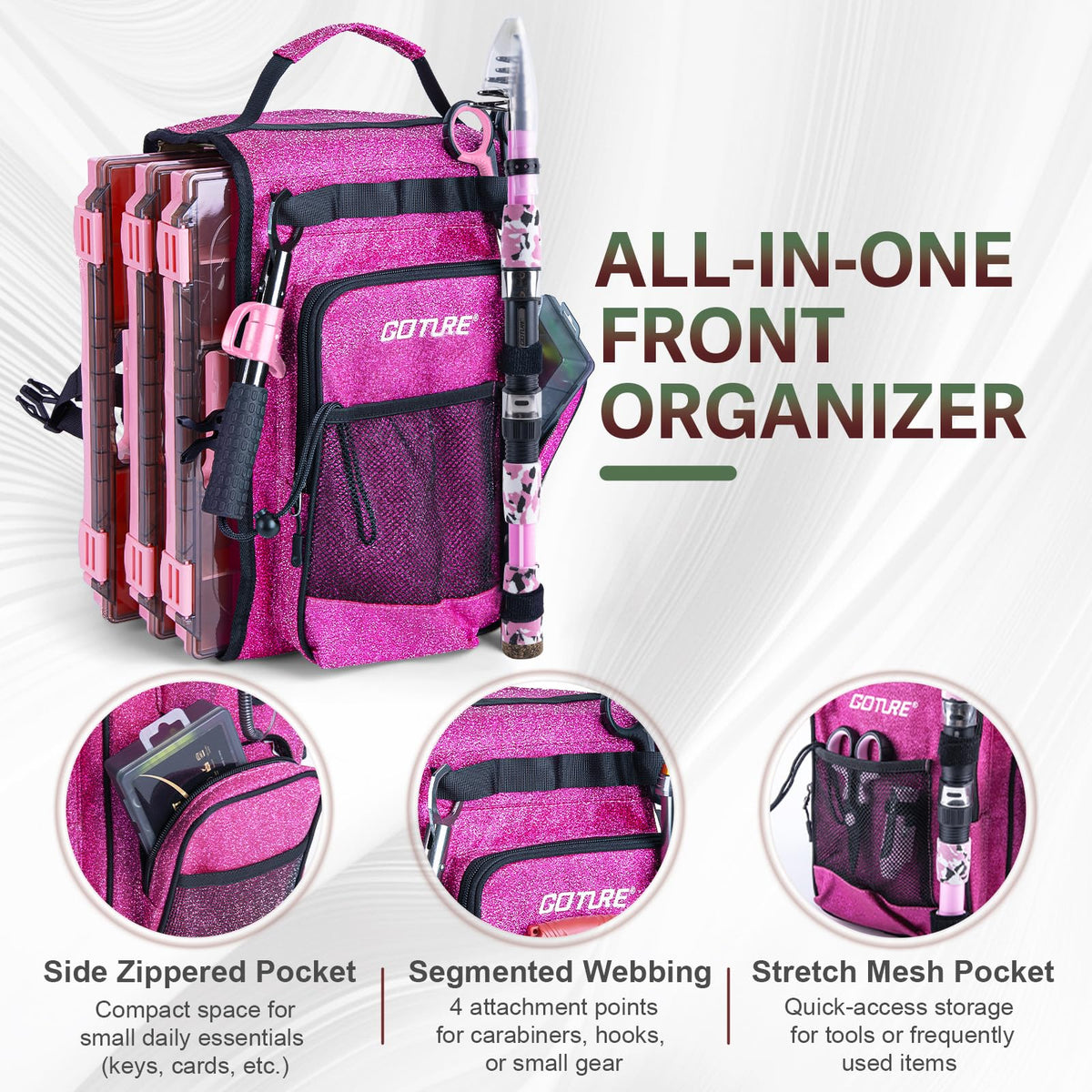 Pink Fishing Rod and Reel Combo (Pink Pole - Sparkling Sling Bag with 3600 Trays / 7FT/2.1M)