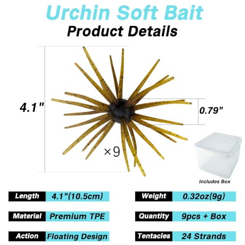 Urchin Bait for Bass Fishing (Amber Craw - 4.1" - 9PCS)