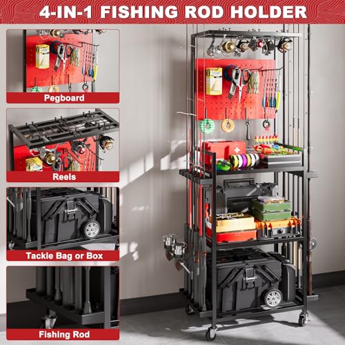 Fishing Rod Holders for Garage (Red)
