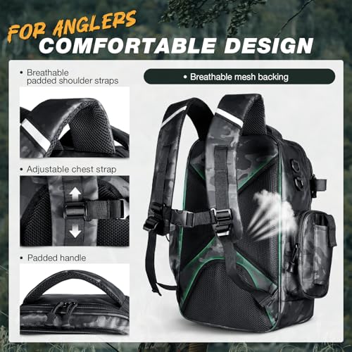 Fishing Backpack with Rod Holder (Black Camouflage Tpu)