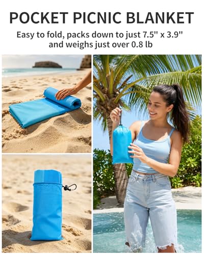 Beach Blanket Sandproof 83x79IN (Tealblue / 79" X 83"（1-4person）)