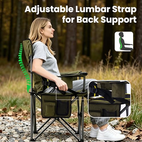 Portable Camping Chair for Adults Heavy Duty 450LBS Thick 600D Oxford Fabric (Black & Green)