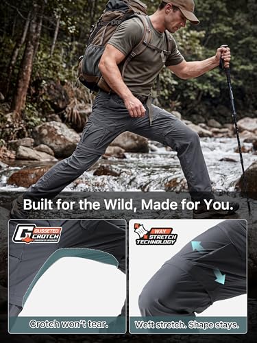 Mens Hiking Convertible Pants Zip Off Cargo Fishing Pants (Dark Gray / 40)