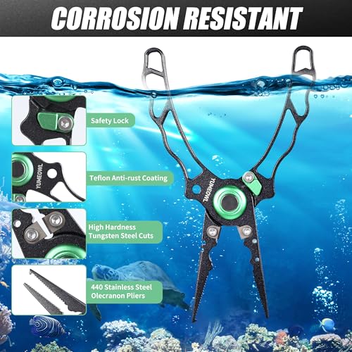 Lockable Fishing Pliers & Hook Removers with Tungsten Steel Cutters (Dark Gray-6.6")
