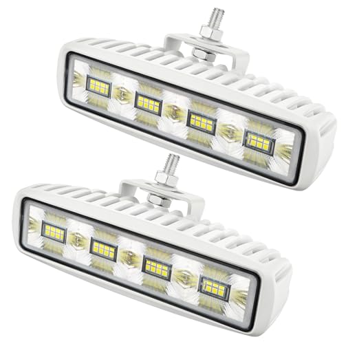 2PCS Led Boat Lights 6inch Marine Led Light Bar 180°Flood Light 96W 4000LM IP67 Waterproof Ponton Boat Deck Dock Lighting for Night Fishing 12