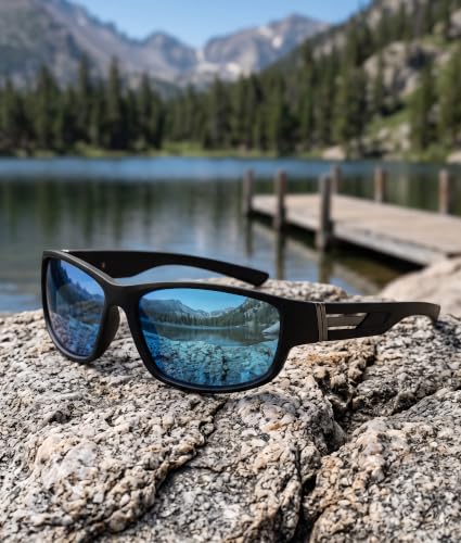 Sports Sunglasses for Men Women Polarized Classic Wrap Around Driving Cycling Golf Fishing Sun Glasses UV Protection 1 (1-black/Blue Mirror Lens)