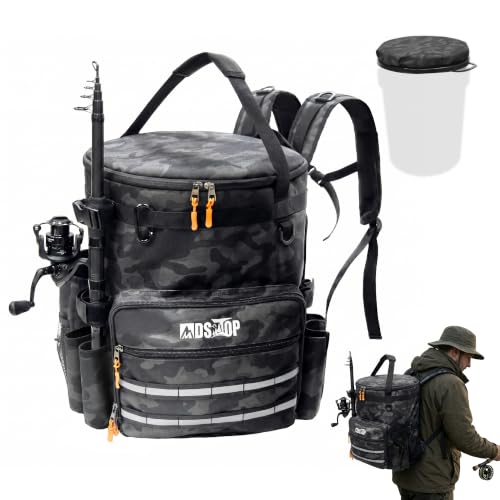 Fishing Bucket Backpack for 5 Gallon Bucket with Seat (Black Camo)