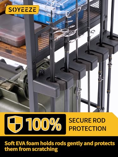 Fishing Rod Holders for Garage (Black-3-Sided / 3-Sided 6 hooks)