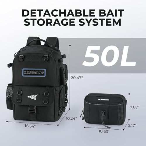 BaitSpace 50L Fishing Backpack with 2 Rod Holders (E: Black / Without tackle box)