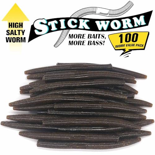 Wacky Worms Soft Plastic for Bass Fishing Lures (2-Green Pumpkin w/black flake / 4")