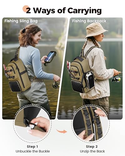 Boys Fishing Sling Bag (Khaki & Black / 14.1 X 8.7 X 5.7 inches)