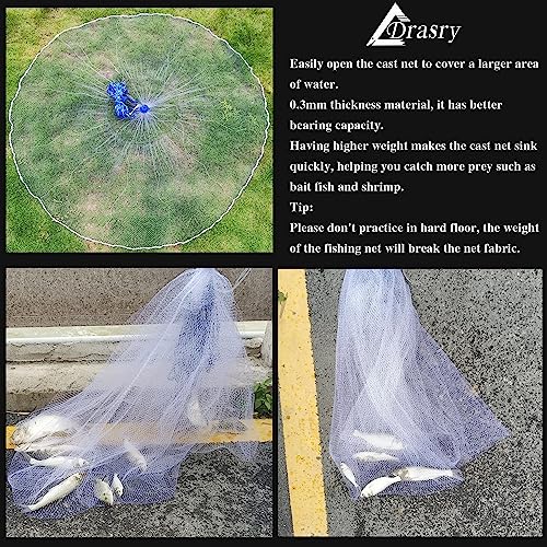3 8 Saltwater Fishing Cast Net for Bait Trap with Heavy Lead Sinkers Fish Throw Net. Size 3ft (10FT (300cm) Radius / Lead Sinkers-3/8mesh-0.3mm Mono)