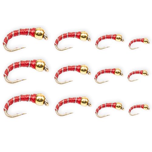 Zebra Midges for Fly Fishing 12 Pack (Red / 20)