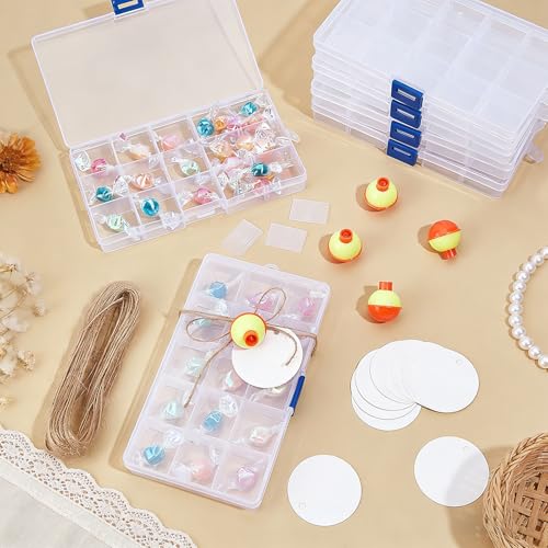 30 Sets Fishing Party Favors Candy Little Tackle Boxes with 30 Fishing Bobber 30 Blank Cards 20M Jute Twine Fishing Party Decorations Gone Fishing Theme Supplies (15 Compartments (Removable))