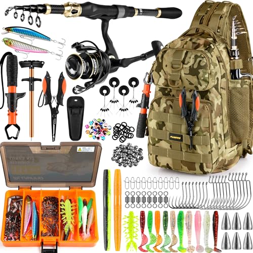 Fishing Backpack with Fishing Rod &Reel Combos (Khaki Backpack With Fishing Gear)
