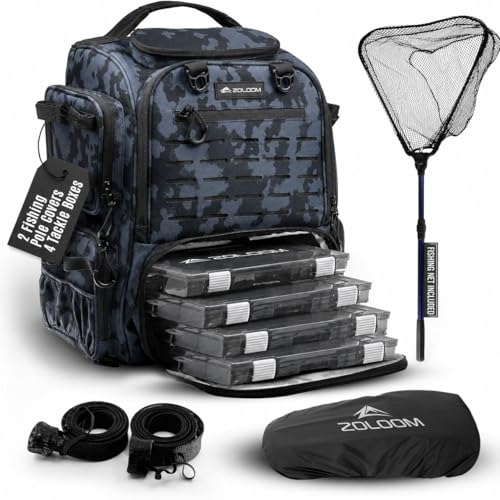 Fishing Backpack with Rod Holder & Telescopic Net