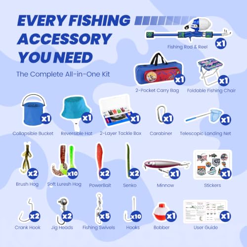 Kids Fishing Pole (Blue / 3.94-ft Set + Chair + Hat)