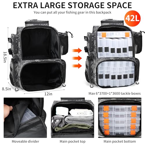 Fishing Tackle Backpack with Rod Holders (Camouflage Black)