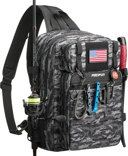 Fishing Backpack Tackle Bag (Double Shoulder - Black Camouflage / Large)