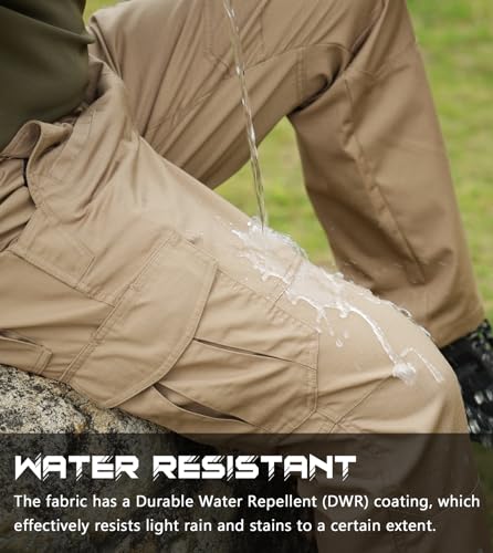 Mens Tactical Pants Lightweight Ripstop Cargo Work Pants Waterproof Hiking Military Army Pants with Pockets Outdoor Apparel Dark Khaki 44Wx30L (Dark Khaki / 44W x 30L)