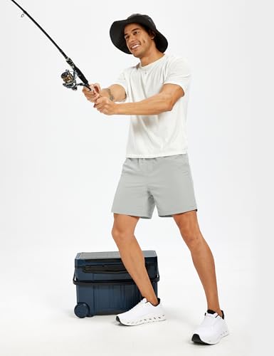 Men's Hiking Fishing Shorts UPF 50+ Quick Dry Lightweight 6" Summer Casual Shorts with Zipper Pockets LightGrey (Small / Lightgrey)