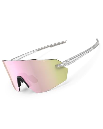 Rimless Running Cycling Sunglasses for Men Women UV400 (Pink)