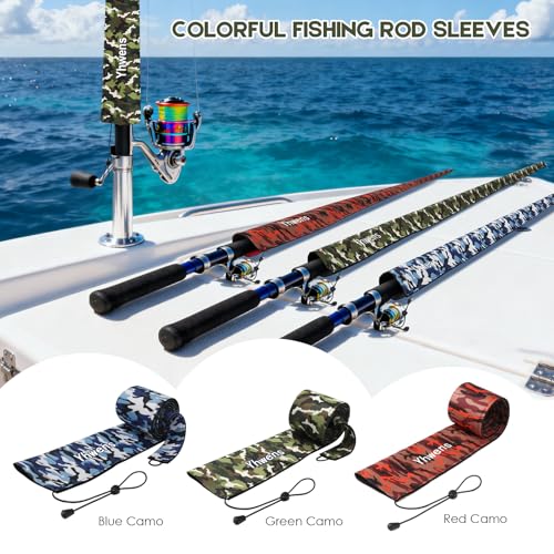 Neoprene Fishing Rod Sleeve Rod Socks for Fishing Poles Sleeve Rod Cover Rod Protector for Casting Spinning Trolling Fishing Rod Storage Durable (60" / Green Camo 2PCS)