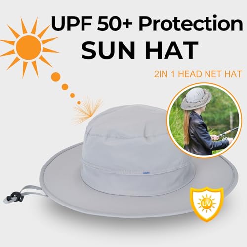 UPF 50+ Fishing Hat w (Medium-Large / Light Grey)