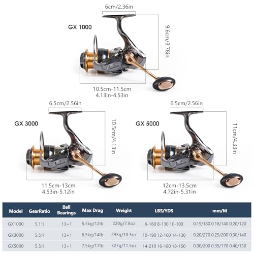 Spinning Fishing Reel for Freshwater Saltwater Fishing (Gx1000 (13+1 Ball Bearings))