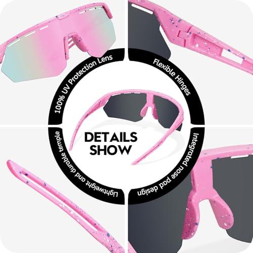 Kids Sunglasses Youth Baseball Sun Glasses for Boys Girls Cycling Sports UV400 Protection Goggles Ages 3 (2pack-red+pink)