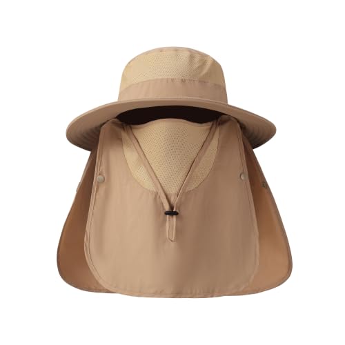 Men's Sun Hat Fishing Hat Boonie Hat UPF 50+ Wide Brim Outdoor Work Hat with Breathable Mesh and Chin Strap for Outwork