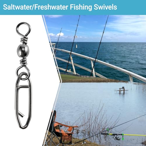 High Strength Fishing Swivels Stainless Clips Steel Snap Swivels Barrel Connector Saltwater Swivel Fishing Rolling Black Nickel (Size 4+M (57lb) 50 pcs)