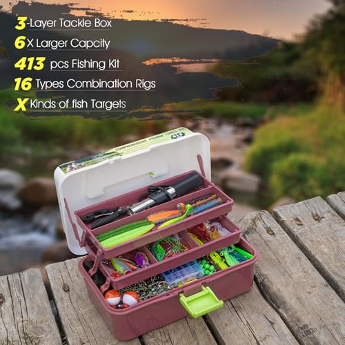 3 Layers Tackle Box with Tackle Included (413pcs Tackle Box Kit)