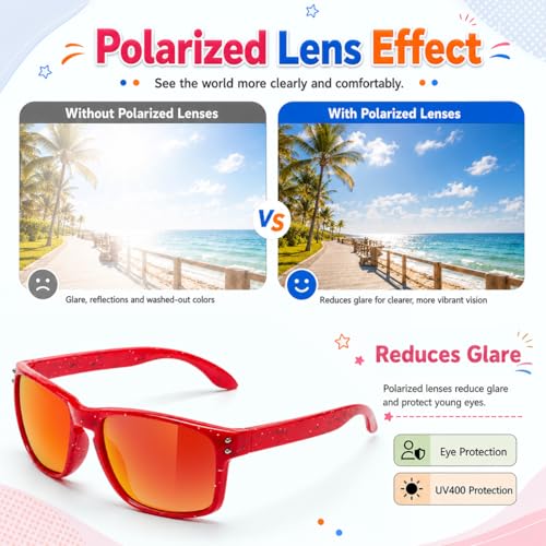 3 Pack Kids Sunglasses Polarized UV Protection Shades for Boys and Girls (A04-blackblue+red+pink)