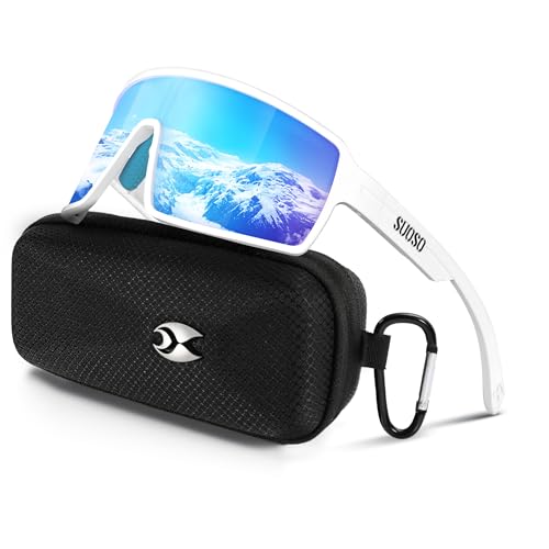 Polarized Sports Sunglasses Men and Women Running Sun Glasses (White/Blue)