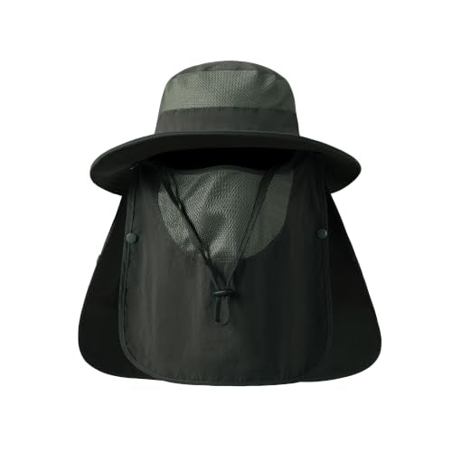 Men's Fishing Hat Sun Hat Boonie Hat UPF 50+ Wide Brim Outdoor Work Hat with Breathable Mesh & Chin Strap for Farm (Blue)