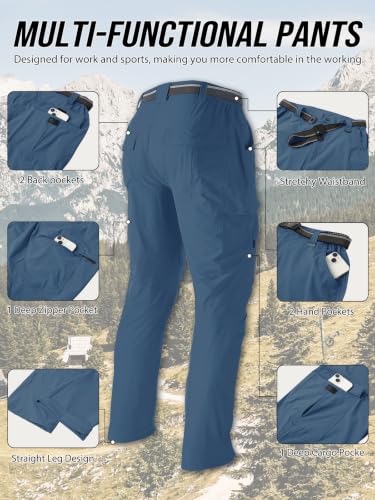 Men's Hiking Cargo Work Pants Lightweight Quick Dry Water Resistant 6 Pockets Fishing Camping Outdoor Stretch Pants Greyblue (XX-Large / Greyblue)
