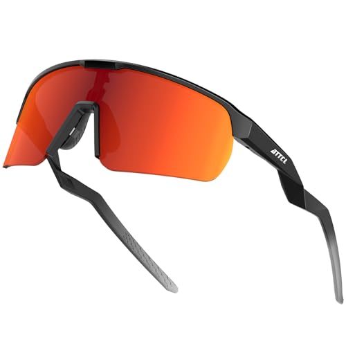 Lightweight Running Sunglasses Women Men Wrap Around UV400 Sports (2026-black Frame-red Lens /Mirrored)