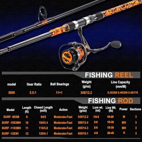 3 Piece Surf Fishing Rod Combo Medium (orange / 12ft-Spinning-3Pc-H)