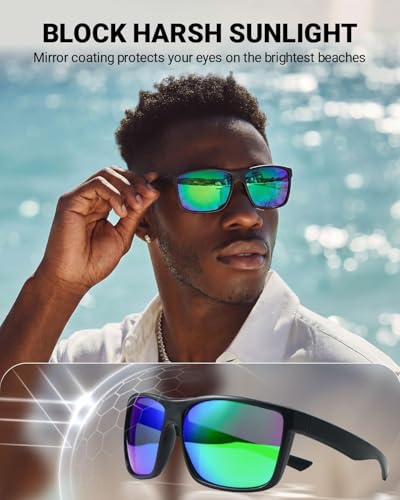 Floating Sunglasses for Men Women (P1 Black Floating Frame/Green Mirrored Lens)