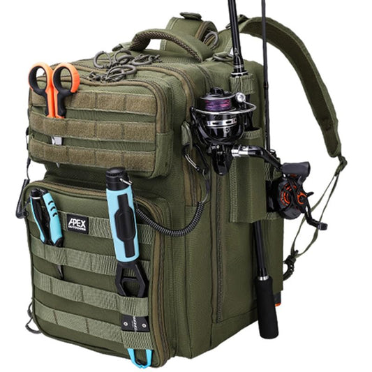 Fishing Backpack with Rod Holder (Green / Large)