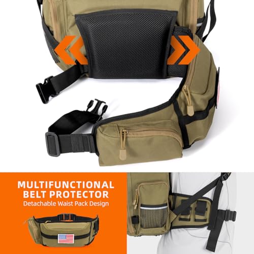 43L Fishing Tackle Backpack with 4 Tackle Boxes & Rod Holder (With 3600*4 Khaki (43l))