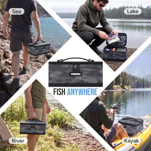 Fishing Tackle Bag with 20 DIY Soft Plastic Bait Bags (Black Camo)