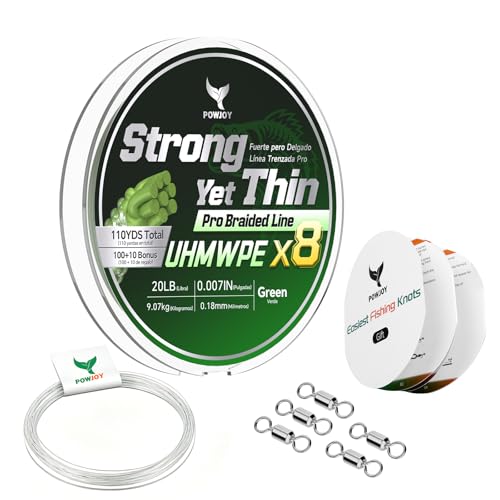 8 Strand Braided Fishing Line 20 & Fluorocarbon Leader (Green / 20LB 110YDS)