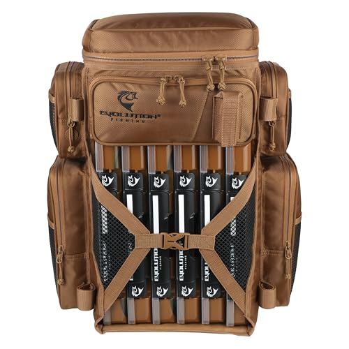 Evolution Fishing Drift Series 3700 Tackle Backpack with QuikLatch System & 2 Rod Holders (3700 / Coyote)