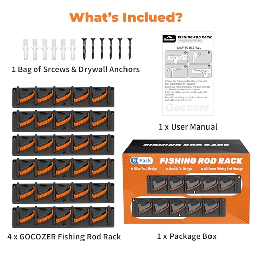 Fishing Rod Holder for Garage Wall (Orange 6-Pack (store 30 combos))